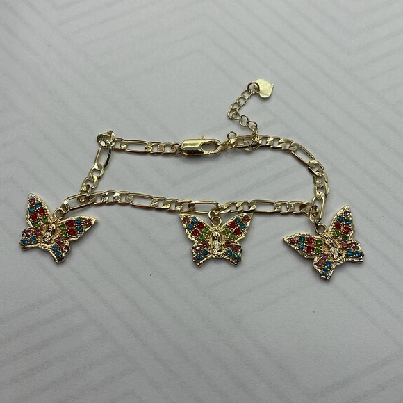14K Gold Plated Virgin of Guadalupe butterfly bracelet with colored rhinestones - Picture 10 of 11